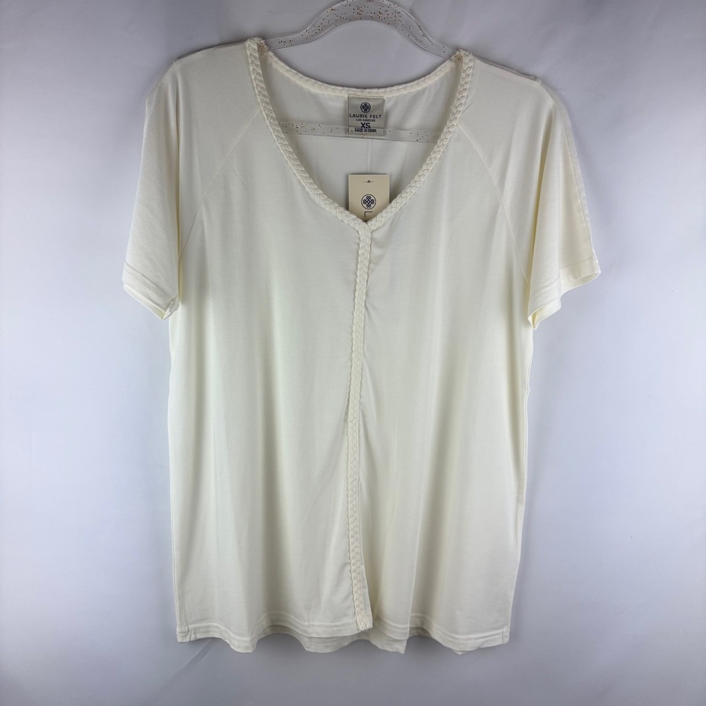 Laurie Felt Top Large Ivory Braided V-Neck Boho Chic Coastal Grandma Soft Bamboo - Picture 8 of 9